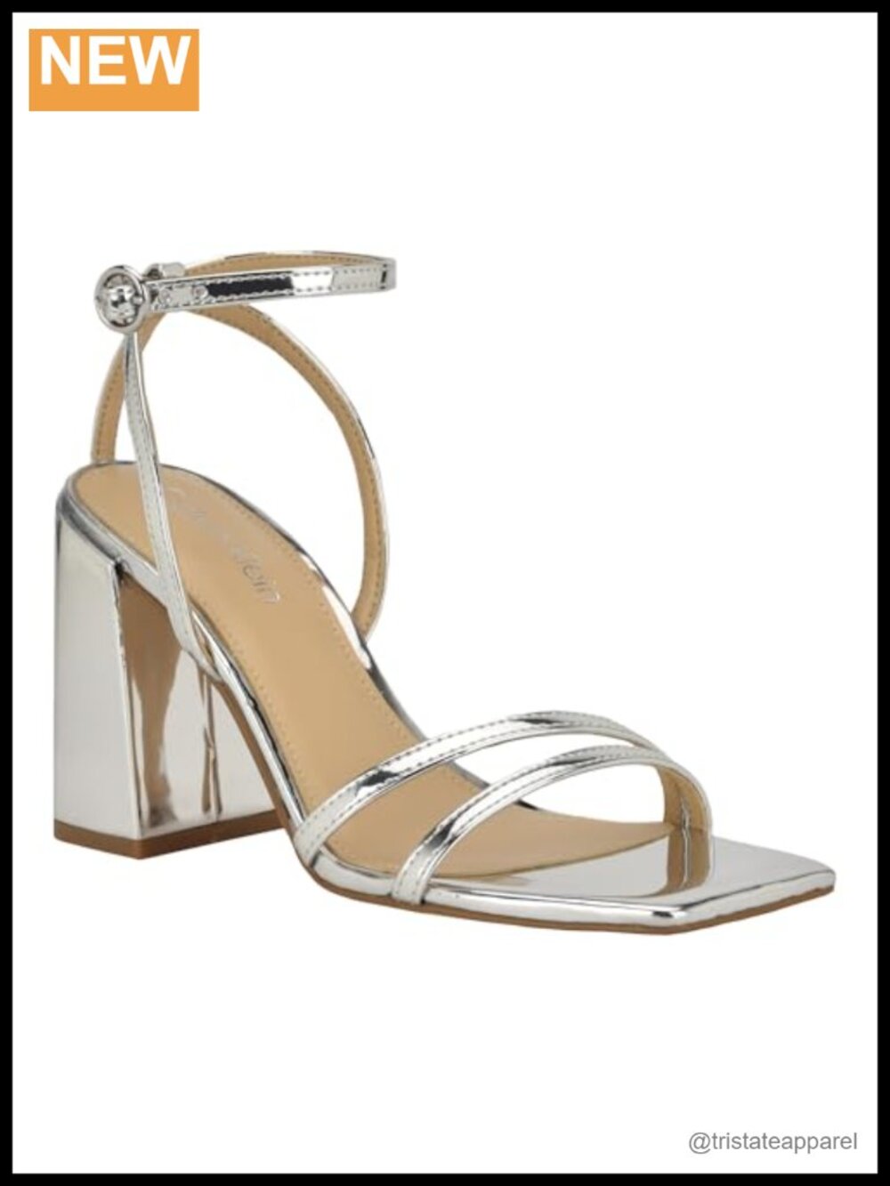 Calvin Klein Sassa Faux Leather Block Heel Ankle Strap Dress Sandal